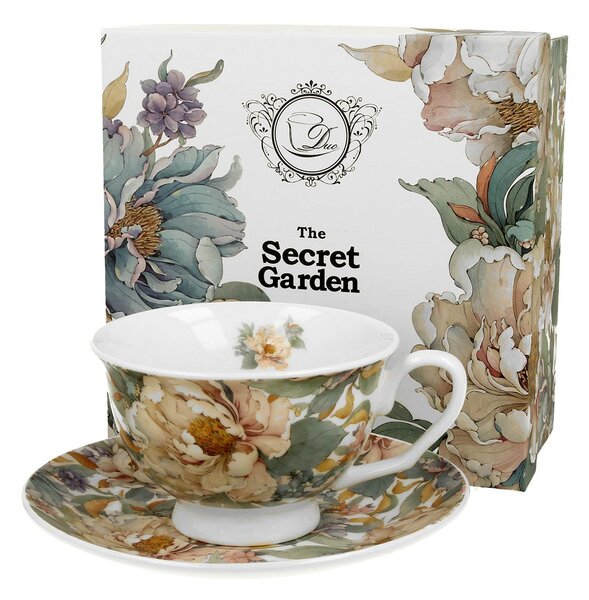 Porcelánový šálek na noze s podšálkem Royal Peony White 250 ml