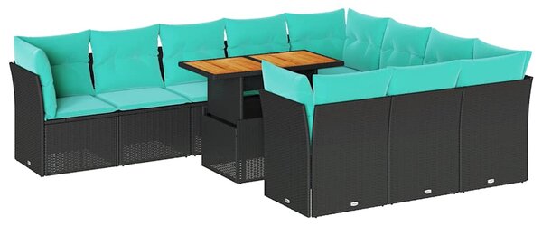 11dílná zahradní sedací souprava s poduškami černá polyratan 3326976