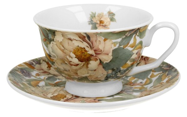 Porcelánový šálek na noze s podšálkem Royal Peony White 250 ml