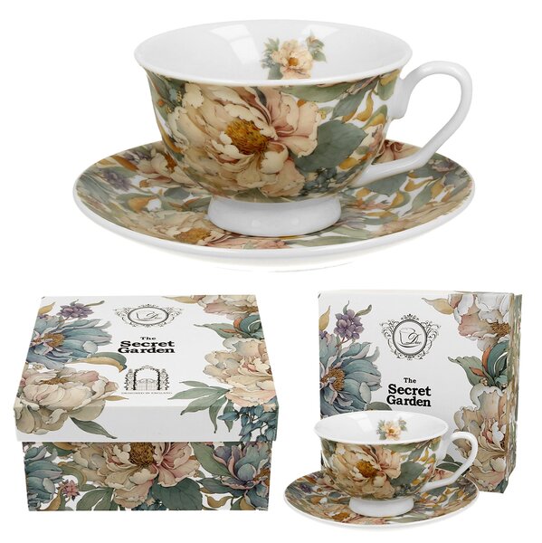 Porcelánový šálek na noze s podšálkem Royal Peony White 250 ml