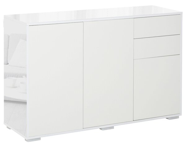 HOMCOM Obývací pokoj komoda se 3 dveřmi, 2 šuplíky a nastavitelnou vnitřní policí, úložný kabinet do kuchyně a ložnice, protiskluzová, 117x36x74 cm, v