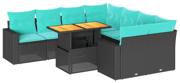 9dílná zahradní sedací souprava s poduškami černá polyratan 3327018