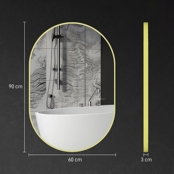 HOMCOM Oválné zrcadlo do koupelny 60x90 cm se zlatým hliníkovým rámem - Dekorativní nástěnné zrcadlo pro obývací pokoj, předsíň a chodbu | Aosom
