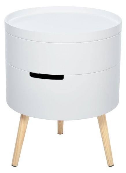 HOMCOM Moderní noční stolek s odnímatelným vrškem a 2 úložnými prostory, dřevěné nohy, do ložnice nebo jako stolek do rohu pohovky Ø38x48,3 cm | Aosom