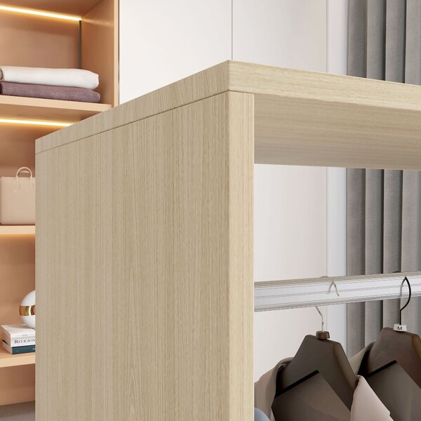 HOMCOM Skříň s kolečky - Otevřený design, organizér s šatní tyčí a policemi pro oblečení do ložnice 60x40x128 cm - Přírodní dřevo | Aosom