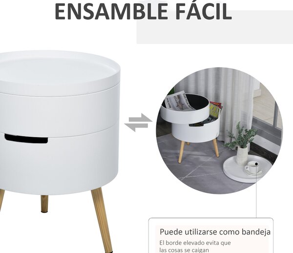 HOMCOM Moderní noční stolek s odnímatelným vrškem a 2 úložnými prostory, dřevěné nohy, do ložnice nebo jako stolek do rohu pohovky Ø38x48,3 cm | Aosom