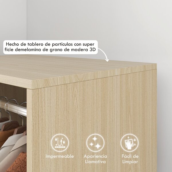 HOMCOM Skříň s kolečky - Otevřený design, organizér s šatní tyčí a policemi pro oblečení do ložnice 60x40x128 cm - Přírodní dřevo | Aosom