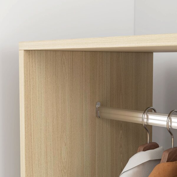 HOMCOM Skříň s kolečky - Otevřený design, organizér s šatní tyčí a policemi pro oblečení do ložnice 60x40x128 cm - Přírodní dřevo | Aosom
