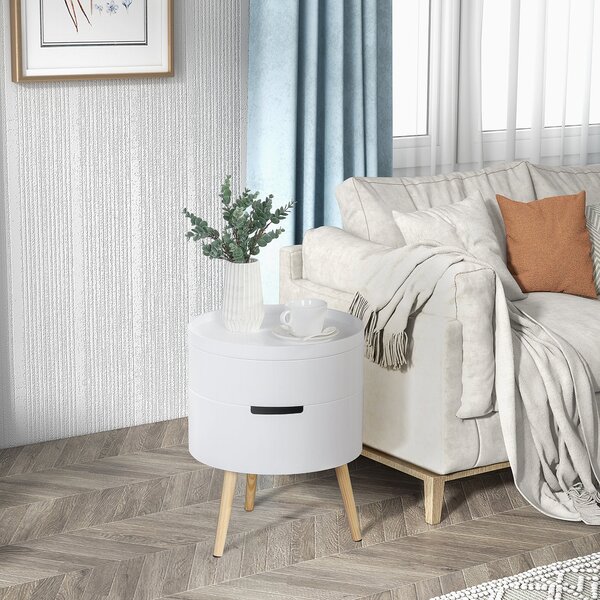HOMCOM Moderní noční stolek s odnímatelným vrškem a 2 úložnými prostory, dřevěné nohy, do ložnice nebo jako stolek do rohu pohovky Ø38x48,3 cm | Aosom