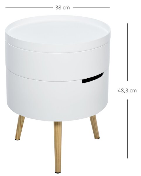 HOMCOM Moderní noční stolek s odnímatelným vrškem a 2 úložnými prostory, dřevěné nohy, do ložnice nebo jako stolek do rohu pohovky Ø38x48,3 cm | Aosom