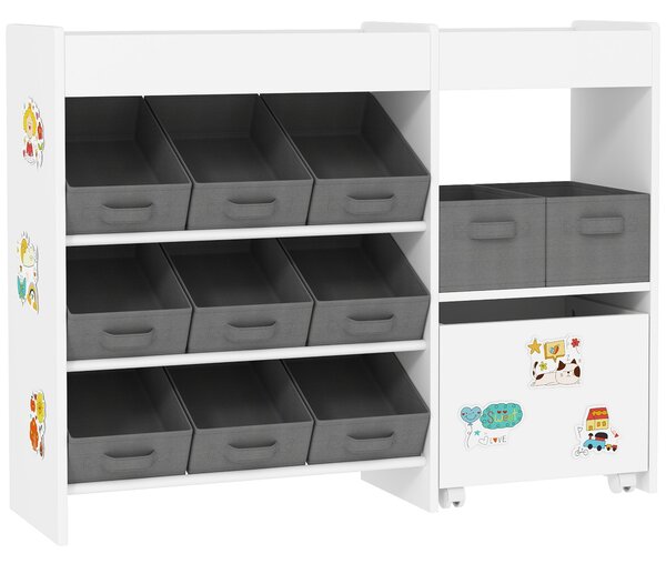 AIYAPLAY Úložný regál na hračky pro děti s 11 odnímatelnými koši a samolepkami pro hernu 105x30x80 cm Bílý | Aosom