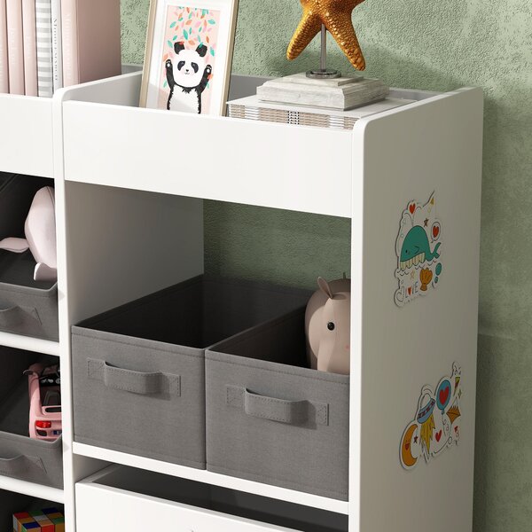 AIYAPLAY Úložný regál na hračky pro děti s 11 odnímatelnými koši a samolepkami pro hernu 105x30x80 cm Bílý | Aosom