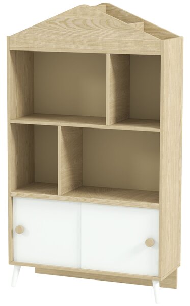 Dětská knihovna AIYAPLAY s 4 přihrádkami - Knihovna pro děti s otevřenými policemi a skříňkou do dětského pokoje 80x30x140,5 cm Bílá a přírodní | Aoso