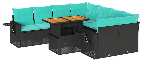 9dílná zahradní sedací souprava s poduškami černá polyratan 3327130