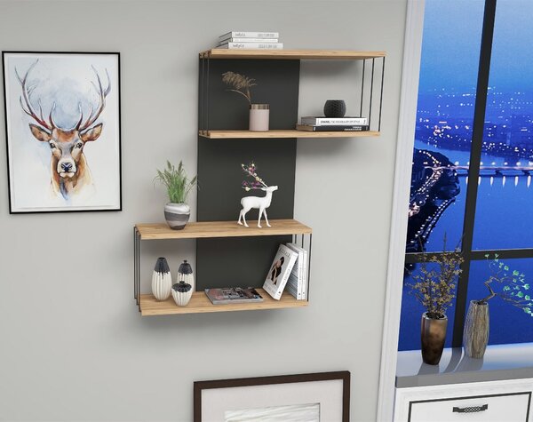 Kalune Design Nástěnná police DESTAN antracitová/borovice atlantic