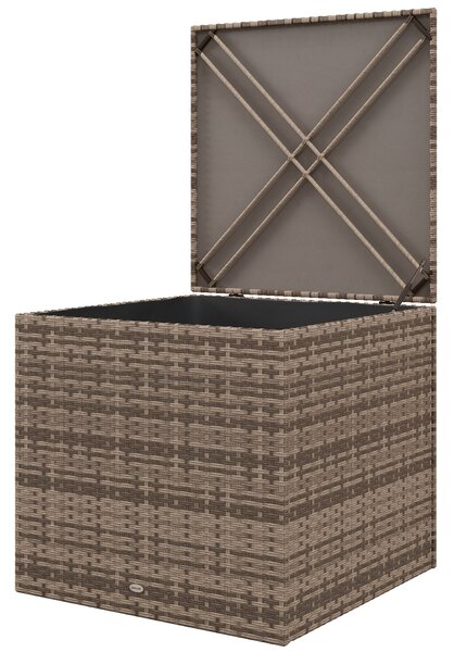 Outsunny Syntetický Ratanový Zahradní Úložný Box 75x75x70 cm s Hydraulickým Pístem a Ocelovým Rámem, Nosnost 50 kg, Khaki | Aosom