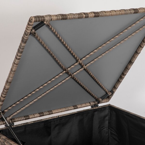 Outsunny Syntetický Ratanový Zahradní Úložný Box 75x75x70 cm s Hydraulickým Pístem a Ocelovým Rámem, Nosnost 50 kg, Khaki | Aosom
