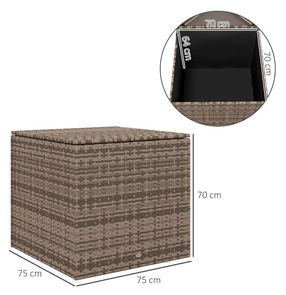 Outsunny Syntetický Ratanový Zahradní Úložný Box 75x75x70 cm s Hydraulickým Pístem a Ocelovým Rámem, Nosnost 50 kg, Khaki | Aosom
