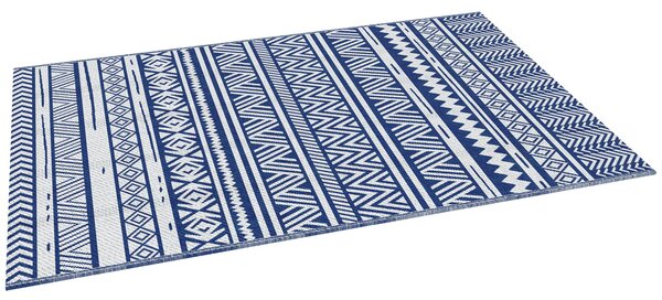 Outsunny Venkovní Koberec 182x274 cm Reversible Koberec s Geometrickým Vzorem Voděodolný pro Terasu Balkon Patio Kempování Pláž Tmavě modrá a bílá | A