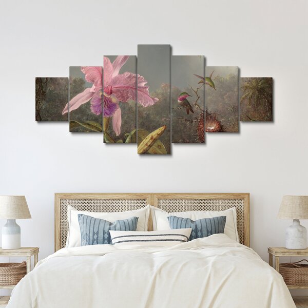 Obraz - Martin Johnson Heade, Cattleya Orchid and Three Hummingbirds, reprodukce (210x100 cm)