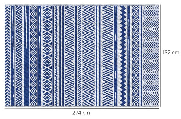 Outsunny Venkovní Koberec 182x274 cm Reversible Koberec s Geometrickým Vzorem Voděodolný pro Terasu Balkon Patio Kempování Pláž Tmavě modrá a bílá | A