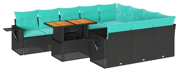 11dílná zahradní sedací souprava s poduškami černá polyratan 3327200