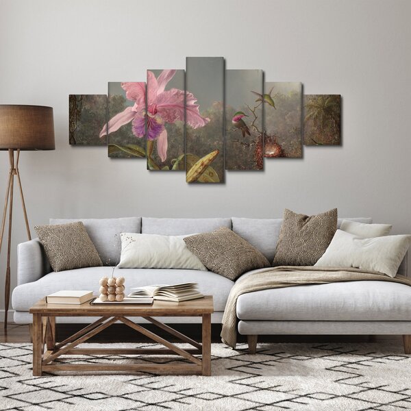 Obraz - Martin Johnson Heade, Cattleya Orchid and Three Hummingbirds, reprodukce (210x100 cm)