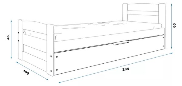 Dětská postel Ernie - 1 osoba, 90x200 s úložným prostorem bez matrace– Bílá
