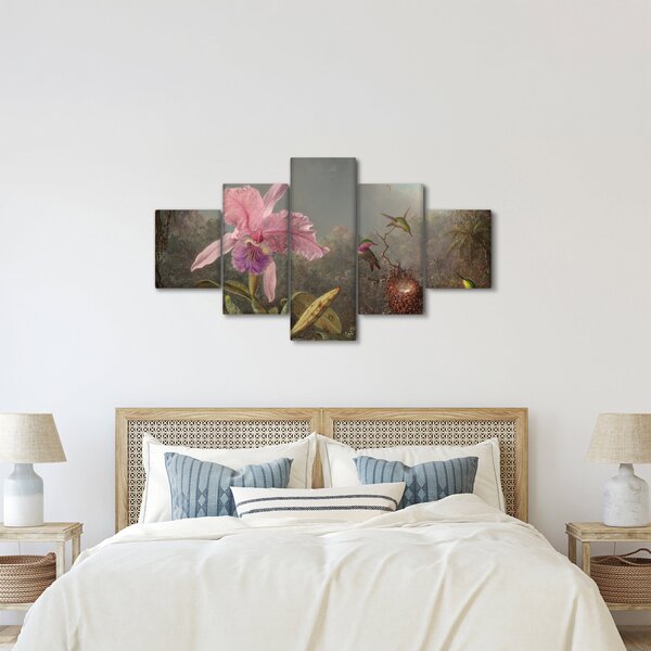 Obraz - Martin Johnson Heade, Cattleya Orchid and Three Hummingbirds, reprodukce (125x70 cm)