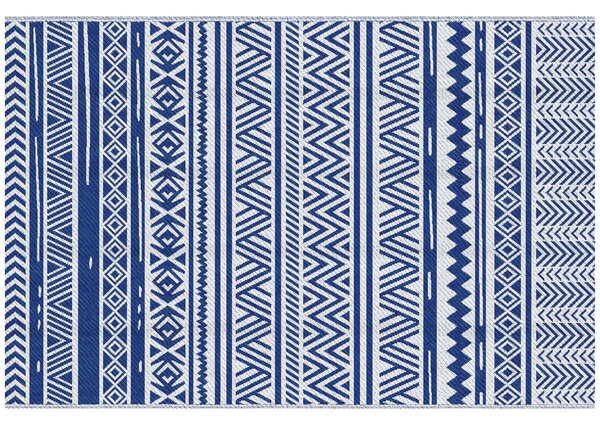 Outsunny Venkovní Koberec 182x274 cm Reversible Koberec s Geometrickým Vzorem Voděodolný pro Terasu Balkon Patio Kempování Pláž Tmavě modrá a bílá | A