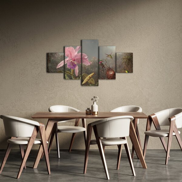 Obraz - Martin Johnson Heade, Cattleya Orchid and Three Hummingbirds, reprodukce (125x70 cm)