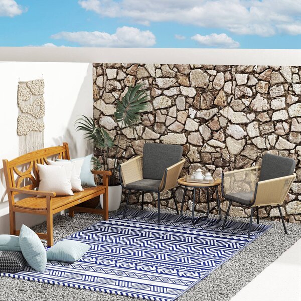 Outsunny Venkovní Koberec 182x274 cm Reversible Koberec s Geometrickým Vzorem Voděodolný pro Terasu Balkon Patio Kempování Pláž Tmavě modrá a bílá | A
