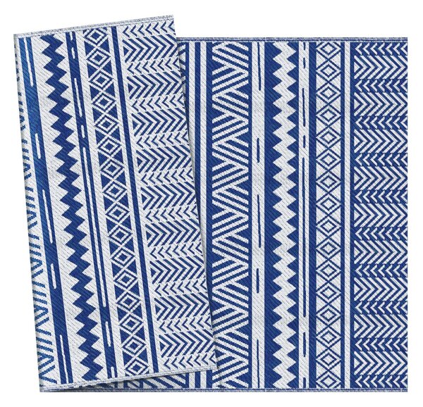 Outsunny Venkovní Koberec 182x274 cm Reversible Koberec s Geometrickým Vzorem Voděodolný pro Terasu Balkon Patio Kempování Pláž Tmavě modrá a bílá | A