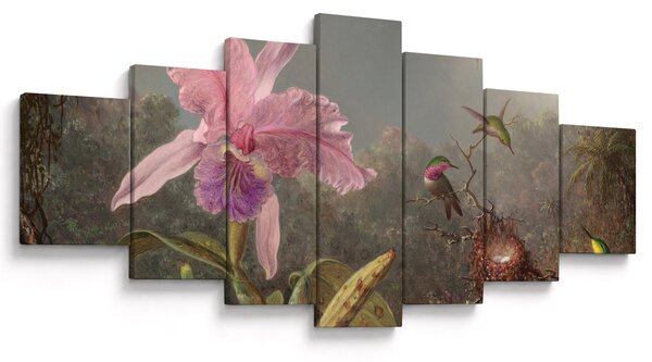 Obraz - Martin Johnson Heade, Cattleya Orchid and Three Hummingbirds, reprodukce (210x100 cm)