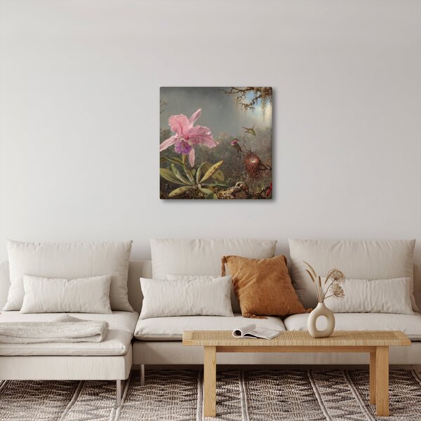 Obraz - Martin Johnson Heade, Cattleya Orchid and Three Hummingbirds, reprodukce (30x30 cm)