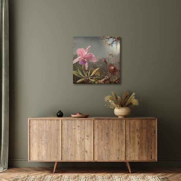 Obraz - Martin Johnson Heade, Cattleya Orchid and Three Hummingbirds, reprodukce (30x30 cm)