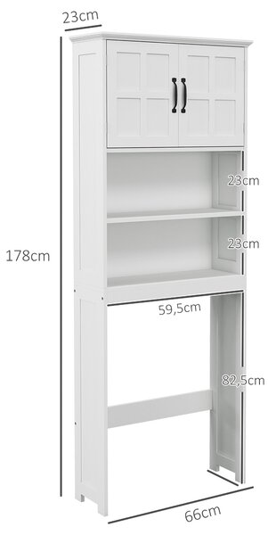 Kleankin skříňka nad toaletu s 2 dveřmi, otevřenými policemi a nastavitelnou policí 66x23x178 cm bílá | Aosom