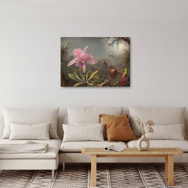 Obraz - Martin Johnson Heade, Cattleya Orchid and Three Hummingbirds, reprodukce (70x50 cm)