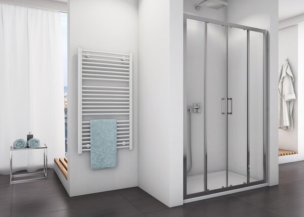 Ronal TOP-LINE TLS4 dvoudílné posuvné dveře s 2 pevnými stěnami v rovině 120 cm Šířka: 1200 mm, Profil: Aluchrom, Sklo: Hladké čiré