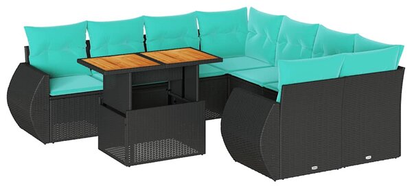 9dílná zahradní sedací souprava s poduškami černá polyratan 3327242