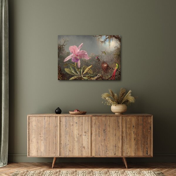Obraz - Martin Johnson Heade, Cattleya Orchid and Three Hummingbirds, reprodukce (70x50 cm)
