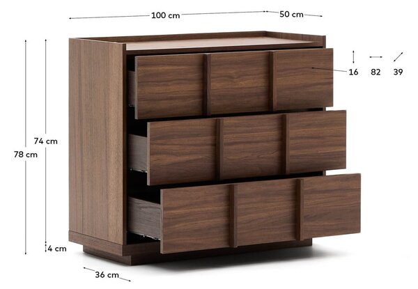 Hnědá komoda v dekoru ořechu 100x78x50 cm Onix – Kave Home