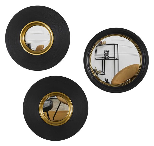 Zrcadlo Vinyl, černé/zlaté, sada 3ks