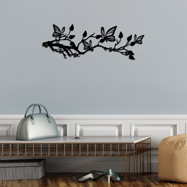 Wallity Nástěnný kovový věšák Butterfly 60 cm černý