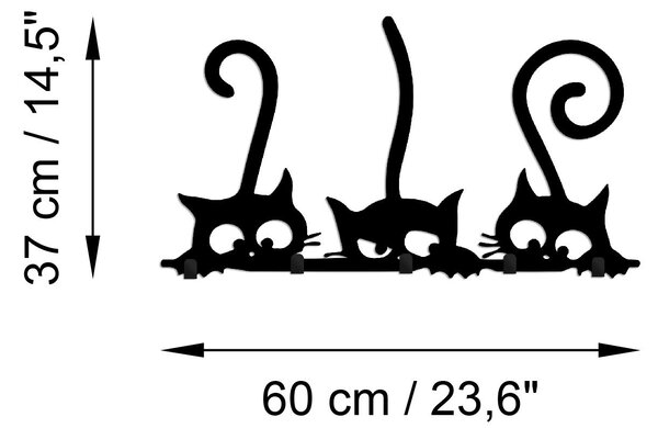 Wallity Nástěnný kovový věšák Cats 60 cm černý
