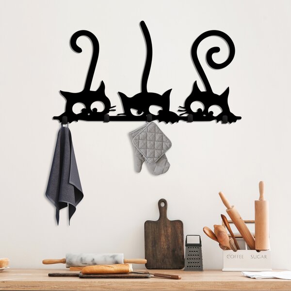 Wallity Nástěnný kovový věšák Cats 60 cm černý