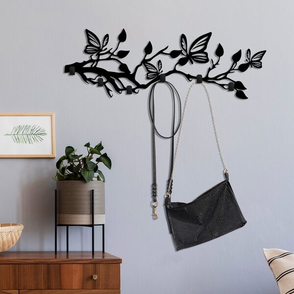 Wallity Nástěnný kovový věšák Butterfly 60 cm černý