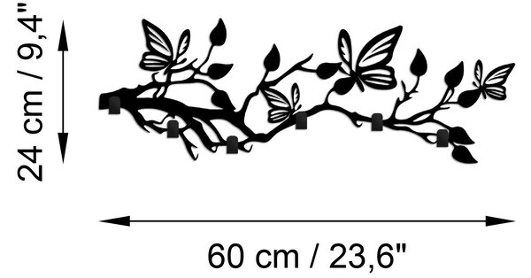 Wallity Nástěnný kovový věšák Butterfly 60 cm černý