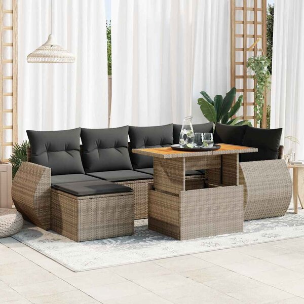 7dílná zahradní sedací souprava s poduškami šedá polyratan 3327287