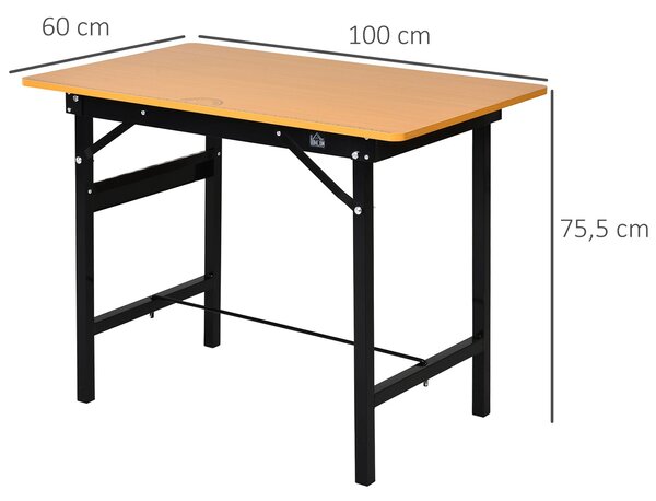 HOMCOM Skládací pracovní stůl Skládací pracovní stůl s pravítkem Nosnost 100 kg 100x60x75,5 cm Přirozená a černá | Aosom